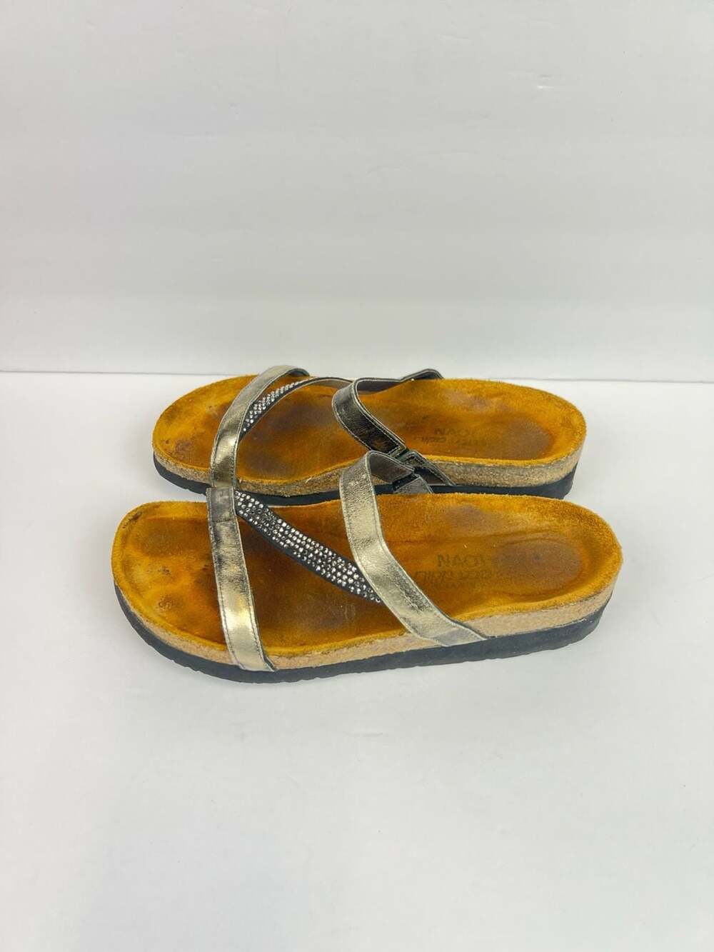 Naot Hawaii Rhinestone Metallic Leather Wedge Slide Sandals Women’s Size 8